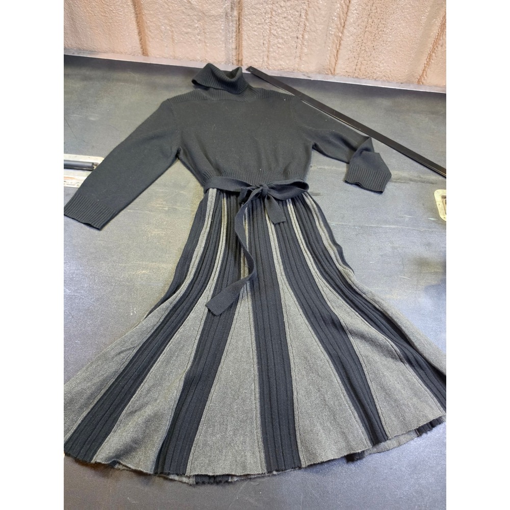 London Times Black Grey Turtleneck Sweater Dress Long Sleeve Belted Large